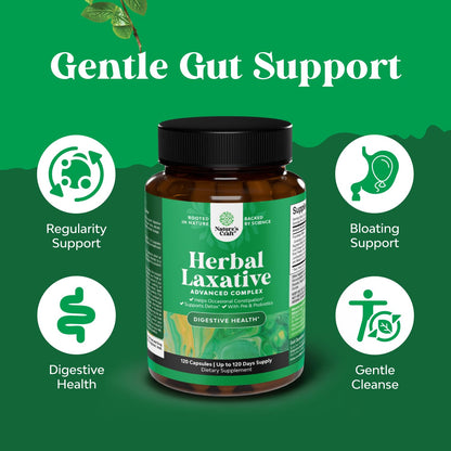 Herbal Laxative Capsules with Probiotics – Natural Laxatives for Constipation with Senna Leaf, Psyllium, Aloe Vera – Colon Cleanse for Women & Men - Detox for Gut Health & Weight Management – 60 Count