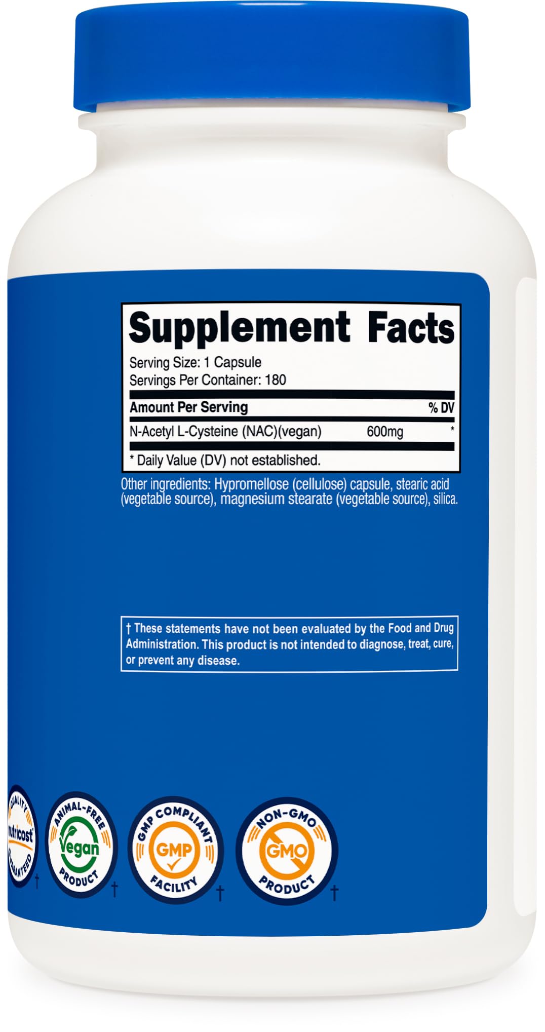 Nutricost N-Acetyl L-Cysteine (NAC) 600mg, 180 Capsules | GMO-Free And Gluten Free