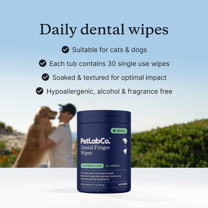 PetLab Co. Dental Finger Wipes for Dogs, Teeth Cleaning, 30 Wipes | Wipe-on cleaning to support surface dirt removal and fresh breath for dogs who won't tolerate brushing