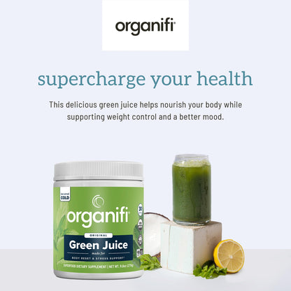 Organifi Green Juice - Powder Supplement with Organic Spirulina, Ashwagandha, and Chlorella - Helps Achieve Fitness Goals and Reduce Cortisol Levels, 30-Day Supply
