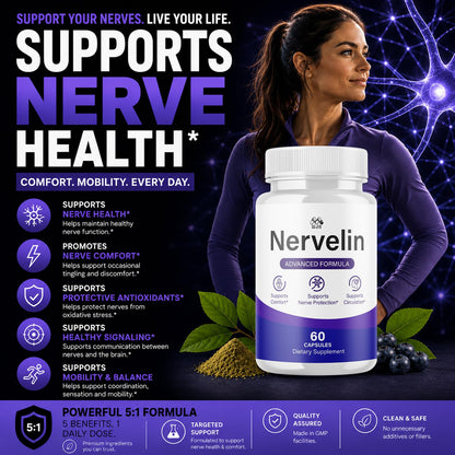 Nervelin Capsules, All Natural Nerve Supplement Pills 1-Pack, 60 Capsules