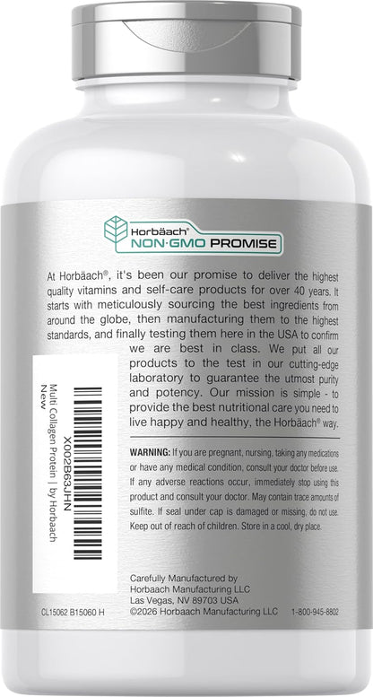 Horbäach Multi Collagen Protein 2000 mg | 180 Capsules | Type I, II, III, V, X | Keto & Paleo Friendly | Non-GMO, Gluten Free Supplement