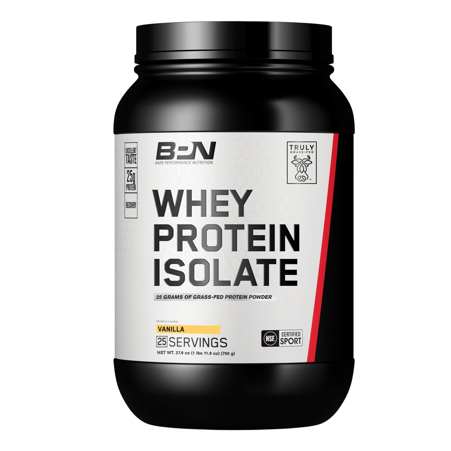 BARE PERFORMANCE NUTRITION, BPN Whey Protein Isolate, Fudge Chocolate, 25g Protein per Serving, 25 Servings