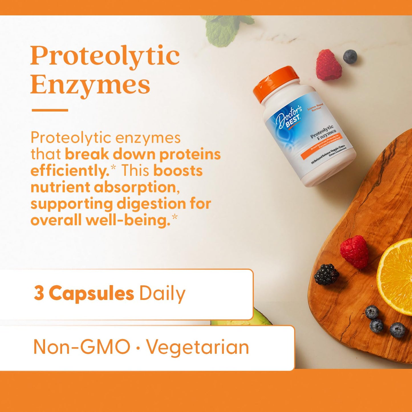 Doctor's Best Proteolytic Enzymes Supplement for Men & Women - Supports Protein Digestion, Caps for Digestive Wellness, Bromelain, Protease, & Papain Blend, Supports Metabolic Health - 90 Veg Capsules