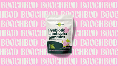 BoochBod - Probiotic Kombucha Gummy - Prebiotics, Probiotics, Postbiotics, Fiber Supplement, Slippery Elm, Dandelion Root, for Bloating, Gut Health - for Women and Men - 4X Bundle & Save