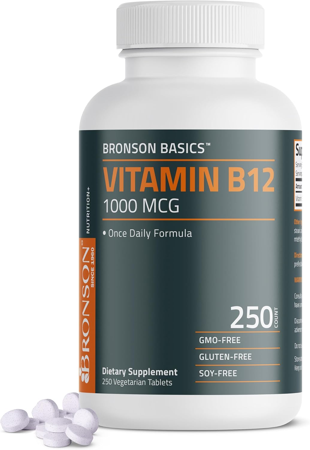 Bronson Vitamin B12 1000mcg Once Daily Formula Non-GMO, 250 Vegetarian Tablets