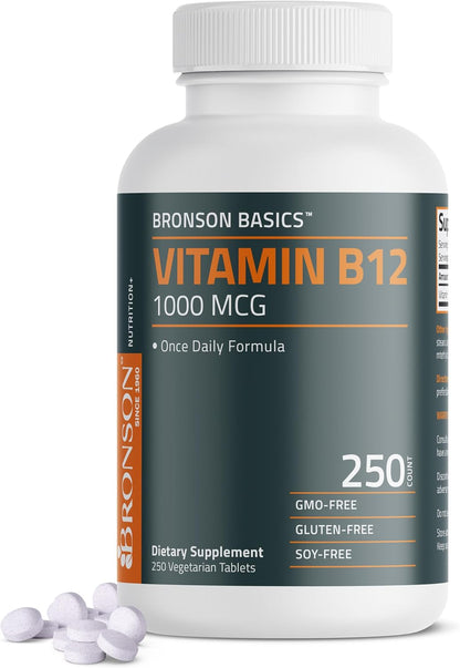 Bronson Vitamin B12 1000mcg Once Daily Formula Non-GMO, 250 Vegetarian Tablets