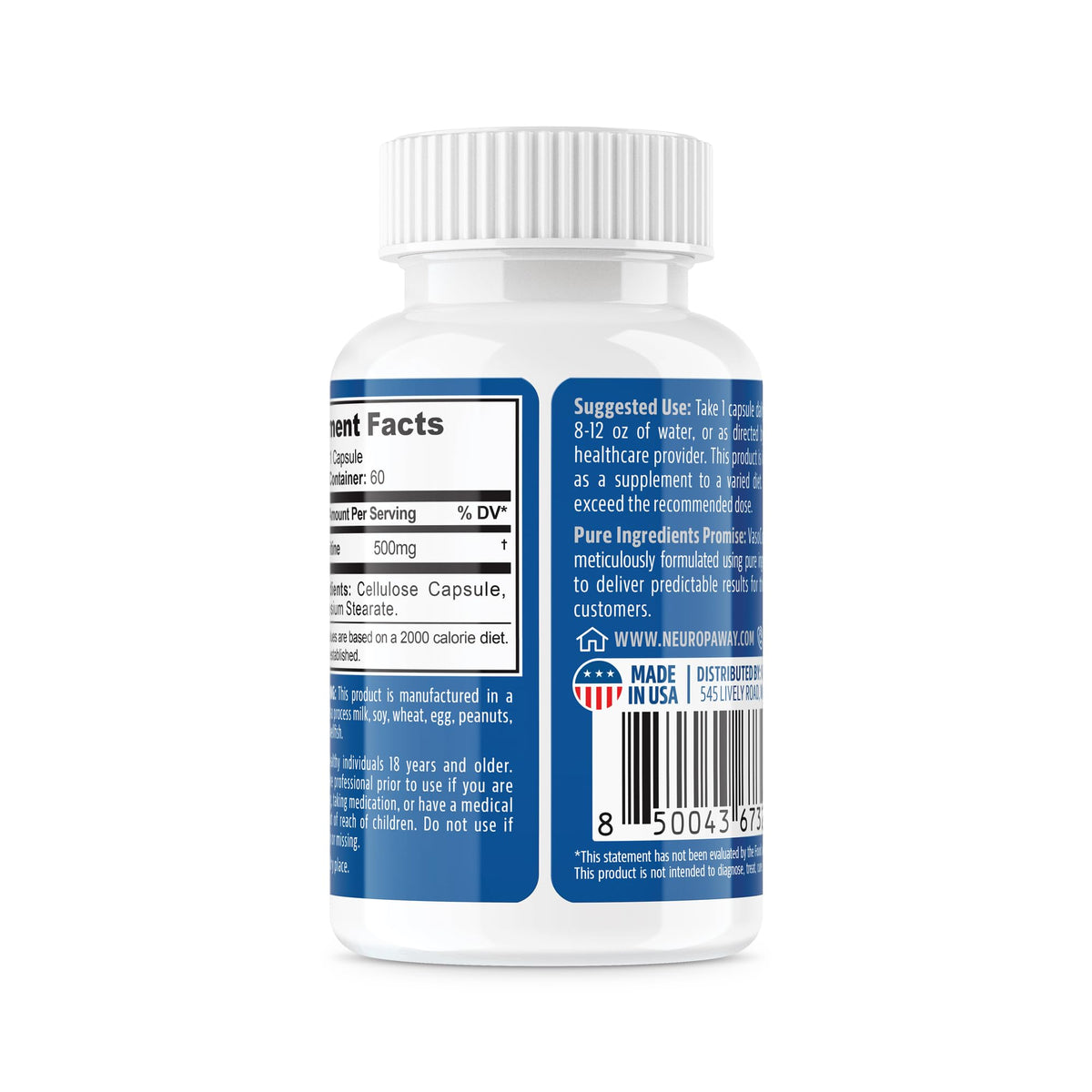 NeuropAWAY Elements Acetyl L-Carnitine 500mg 60ct Acid Resistant Capsules (60 500mg