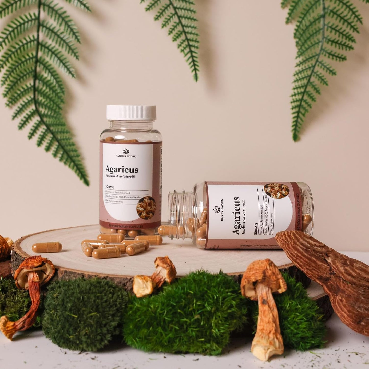 Nature Restore Agaricus Blazei Murill Mushroom Extract Capsules. Standardized High Polysaccharides for Advanced Cellular & Immune Support. Bioavailable Fruiting Body, 100% Vegan