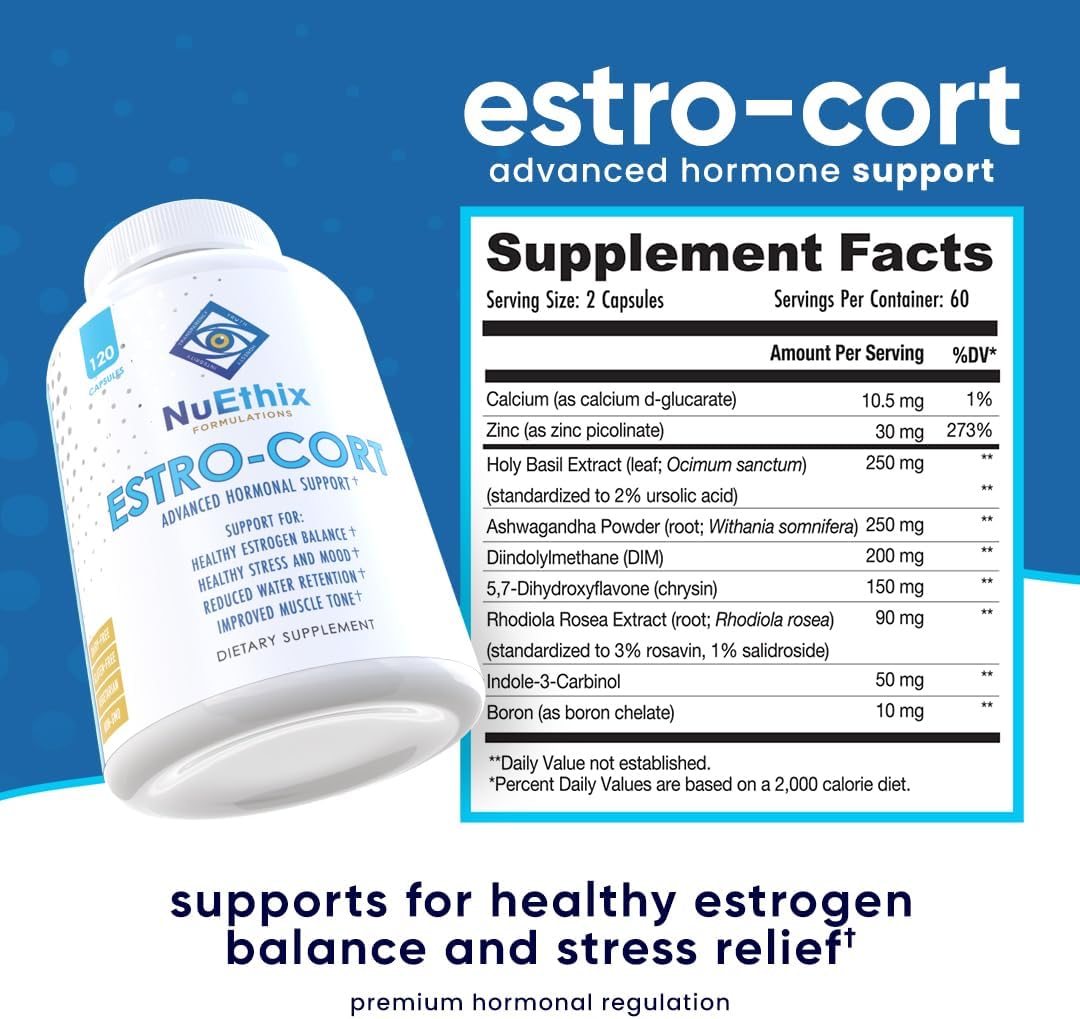 NuEthix Formulations Estro-Cort Anti-Estrogen Nutritional Support Dietary Supplement, 120 Capsules