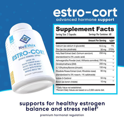 NuEthix Formulations Estro-Cort Anti-Estrogen Nutritional Support Dietary Supplement, 120 Capsules