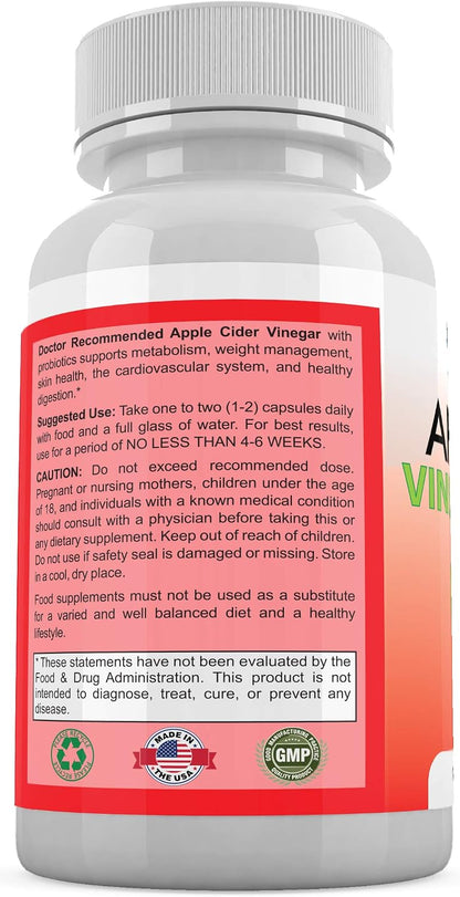 Apple Cider Vinegar Capsules - (120 Veggie Capsules) Organic ACV Supplement with Probiotics - 1500mg per Serving - Supports General Wellness & Digestive Balance - Non-GMO, Made in USA