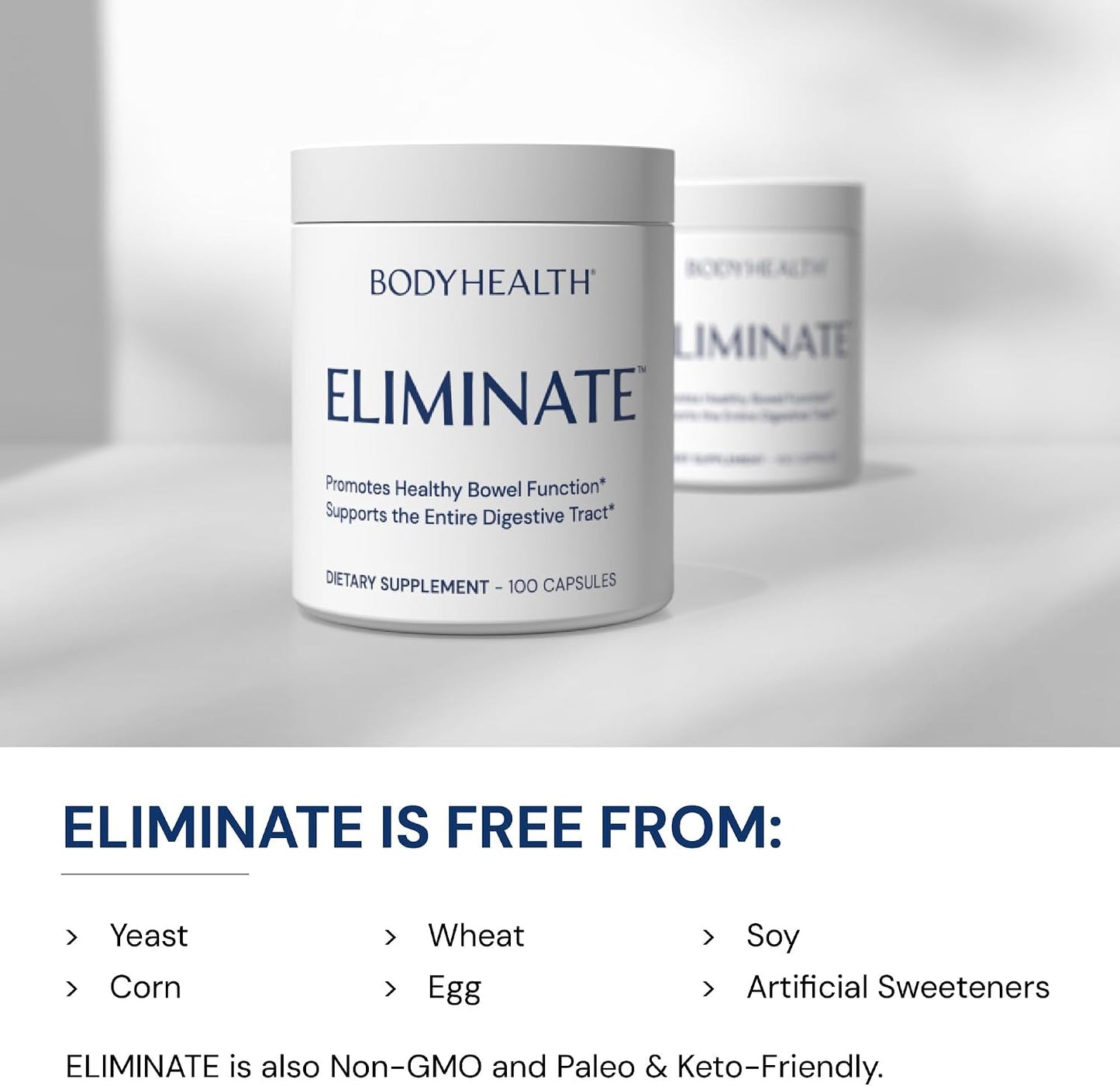 BodyHealth Intestinal Cleanse - Eliminate, Colon Cleanser Detox, Gentle Laxative Pills and Bowel Flush Constipation Relief for Adults, Body Cleanse for Colon Health and Clean Gut (100 Capsules)
