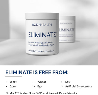 BodyHealth Intestinal Cleanse - Eliminate, Colon Cleanser Detox, Gentle Laxative Pills and Bowel Flush Constipation Relief for Adults, Body Cleanse for Colon Health and Clean Gut (100 Capsules)