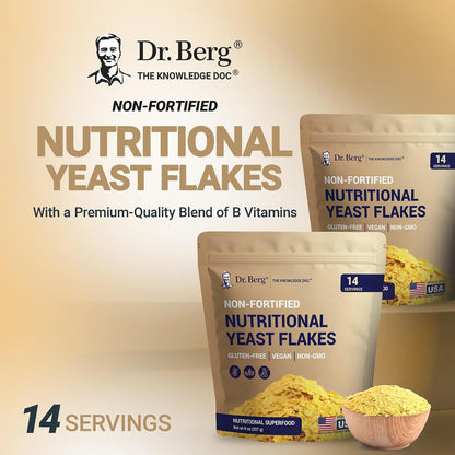 Dr. Berg Premium Nutritional Yeast Flakes - Delicious Non-Fortified Nutritional Yeast with Naturally Occurring B Vitamins - 8oz