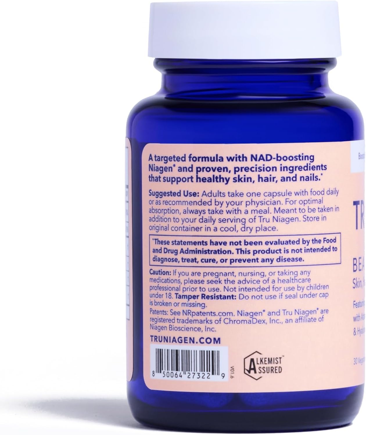 TRU NIAGEN Beauty NAD+ for Hair, Skin & Nails | Contains Niagen®, Astaxanthin, Hyaluronic Acid, Biotin | Daily Supplements for Men & Women | 30 Servings