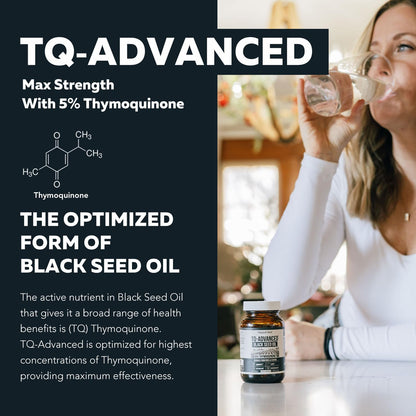 Black Seed Oil Softgels | 5% Thymoquinone - TQ-Advanced® | High Potency - 500 mg per Capsule - 15:1 Concentrate from Nigella Sativa Extract, Raw Form, Vegan Formula, Glass Bottle (60 Softgels)