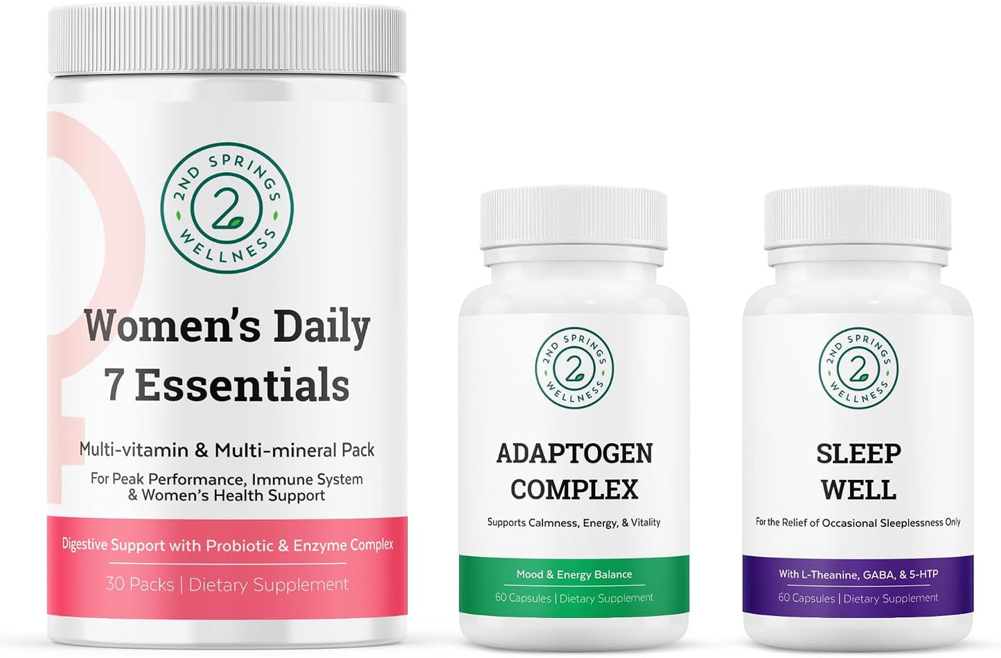 Women's Daily 7 Essentials, Adaptogen Complex & Sleep Well Bundle