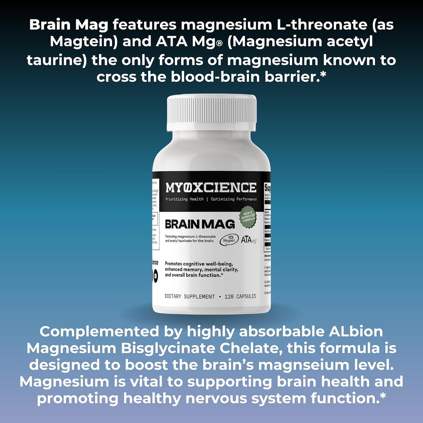 Magnesium L-Threonate + Mag Acetyl-Taurate (ATA Mag) + Mag Glycinate | Promotes Cognitive Well-Being, Enhanced Memory, Mental Clarity and Overall Brain Function | 120 Capsules