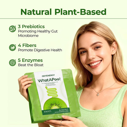 OxyEnergy Psyllium Husk Powder Organic Fiber Powder Supplement for Women & Men, Gut Health Kiwi Powder Flavored Daily Soluble Bloating Relief & Digestive, Vegan, Gluten-Free, Non-GMO, 30 Packets