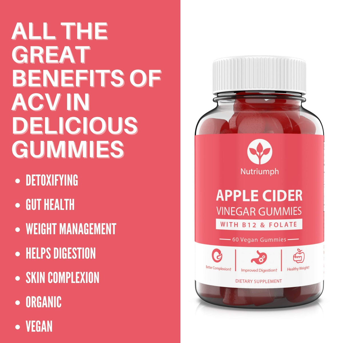 Nutriumph Apple Cider Vinegar Gummies with The Mother Vegan – Weight Loss, Detox