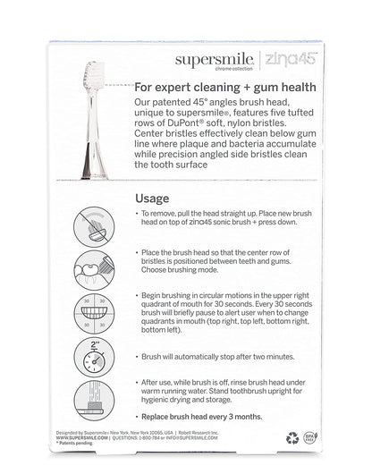 Supersmile Zina45 Replacement Brush Heads, Silver, 2-Pack
