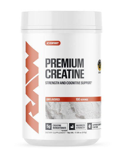 RAW Nutrition Creatine Monohydrate Powder, Unflavored (30 Servings) - Micronized Creatine Monohydrate Supplement for Workout Performance, Build Muscle & Strength - Creatine Powder for Men & Women