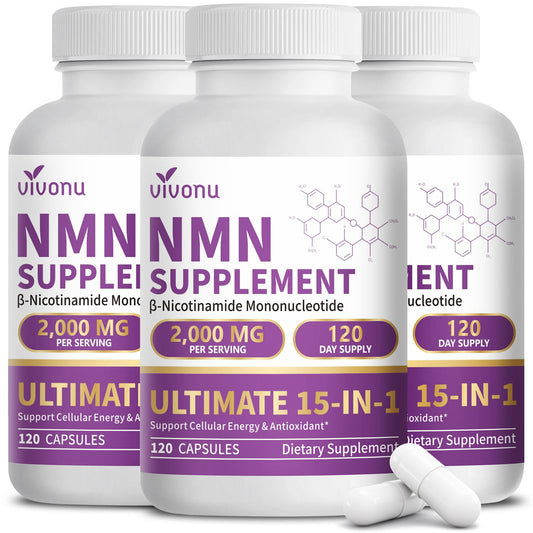 15-in-1 Liposomal NMN Supplement, 2000mg per* Serving*, 120 Day Supply, 99% Pure, NAD+ NMNH Alternative with Nicotinamide Mononucleotide, Resveratrol, TMG, CoQ10, Quercetin & Glutathione, 120 Capsules