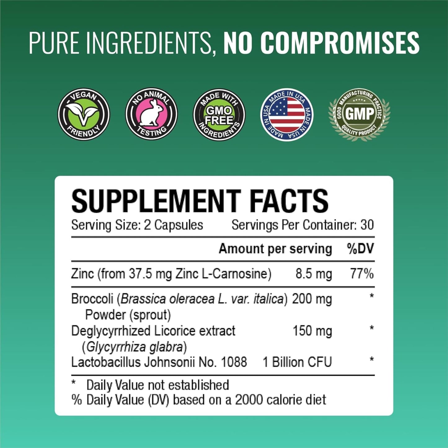 Approved Science Pyloriprin - Advanced Digestive Support for A Healthy Stomach - Zinc L-Carnosine, Probiotic, Broccoli Sprout, Deglycyrrhized Licorice - 60 Capsules - One Month Supply - Vegan
