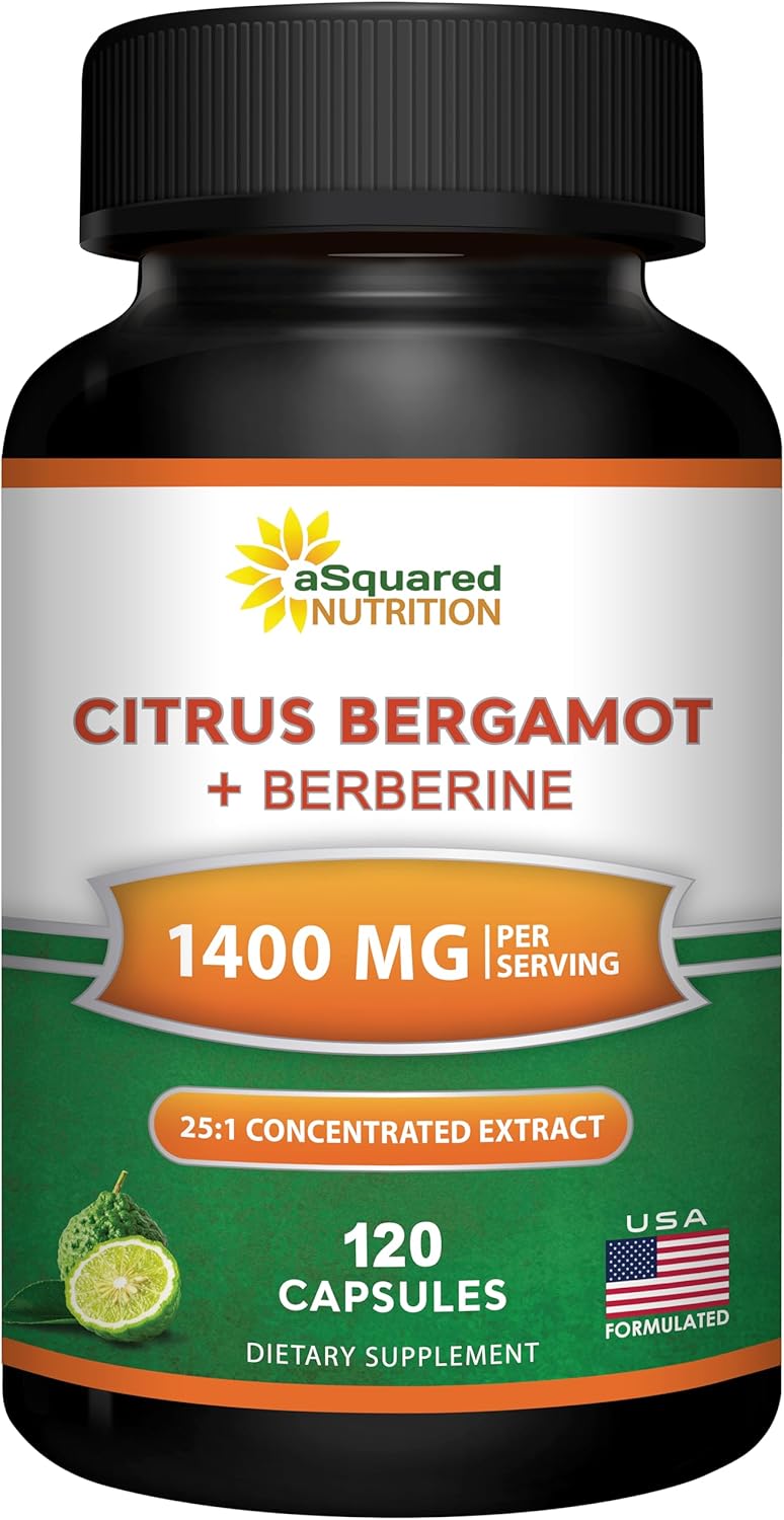 Citrus Bergamot with Berberine Supplement - 1400mg/Serving - 120 Capsules | Max Strength Citrus Bergamot Complex - Supports Cardiovascular Health - Pills Alternative to Gummies & Liquid Drops
