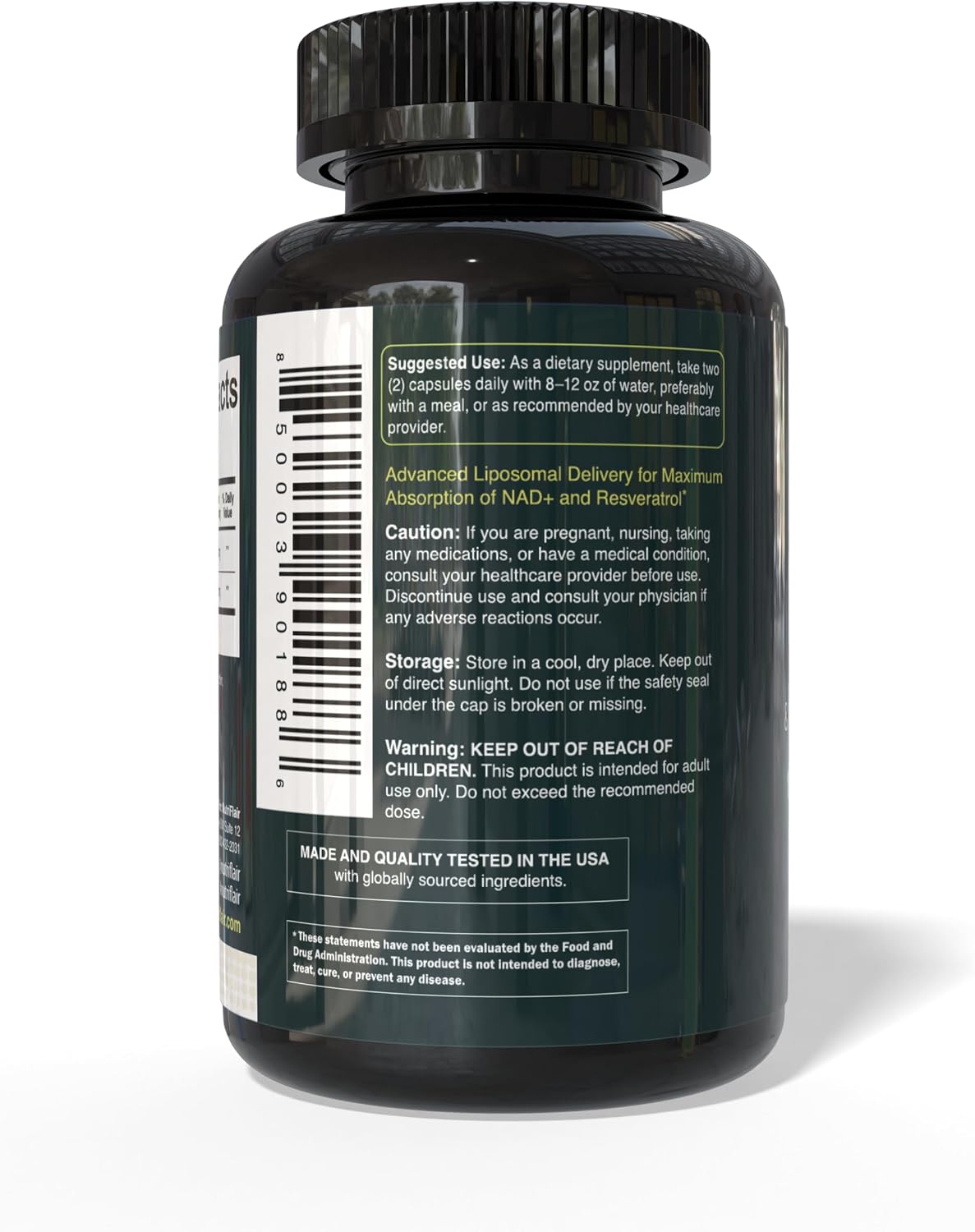 NutriFlair Liposomal NAD+ Supplement with Resveratrol 1000mg per Serving, 60 Capsules – High Absorption, Non-GMO, Made in USA