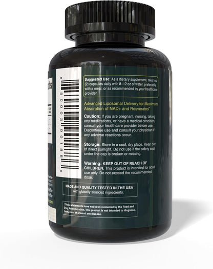 NutriFlair Liposomal NAD+ Supplement with Resveratrol 1000mg per Serving, 60 Capsules – High Absorption, Non-GMO, Made in USA