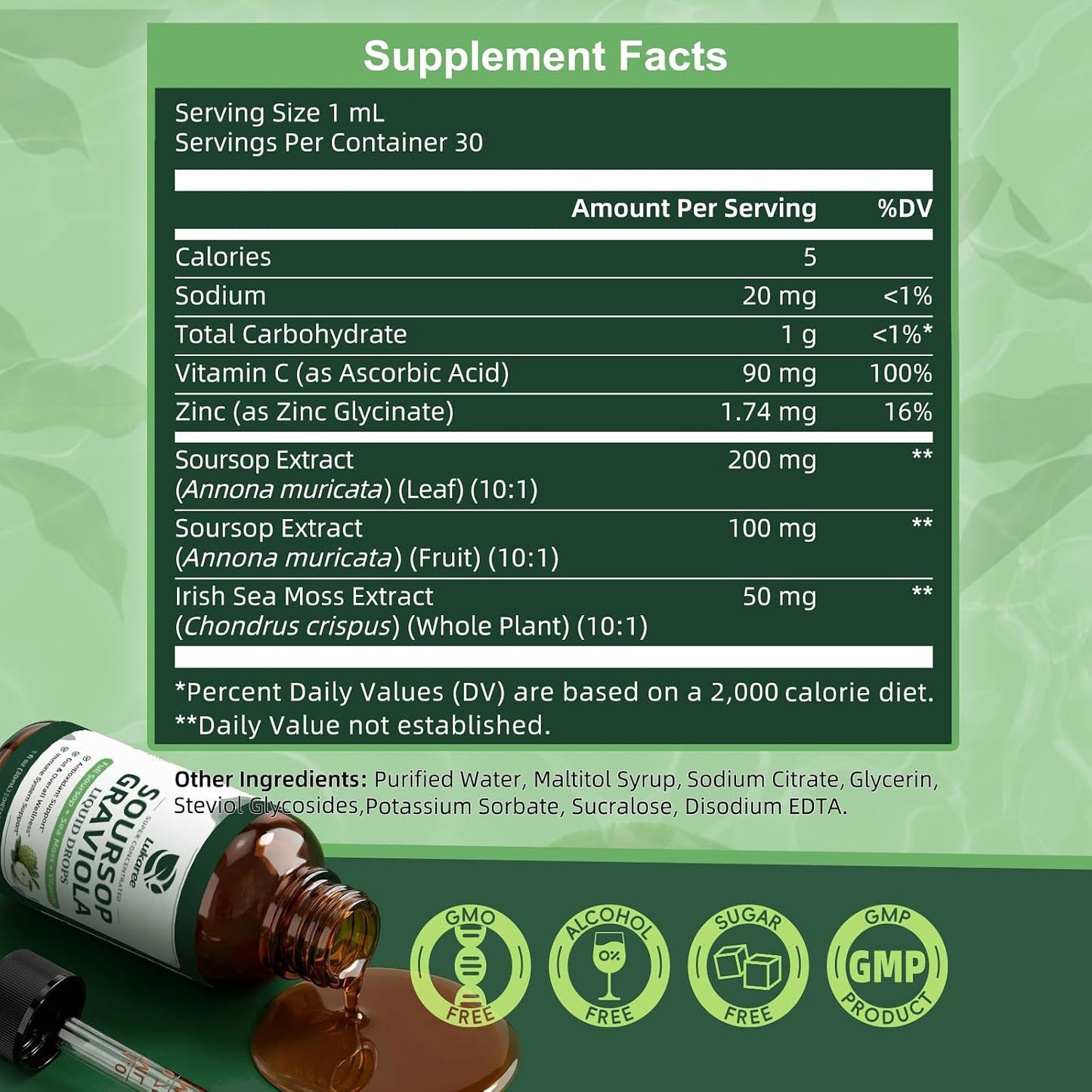 (2 Pack)Whole Soursop Graviola Leaf Extract Liquid Drop with Irish Sea Moss | Herbal Soursop Bitters Liquid for Cell Support & Regeneration, Immunity and Gut Health丨Vegan, Non-GMO, Natural Flavor,1 Fl Oz