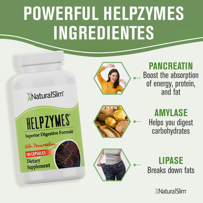 NaturalSlim Helpzymes Digestive Enzymes for Digestion, Bloating, Gas Reli