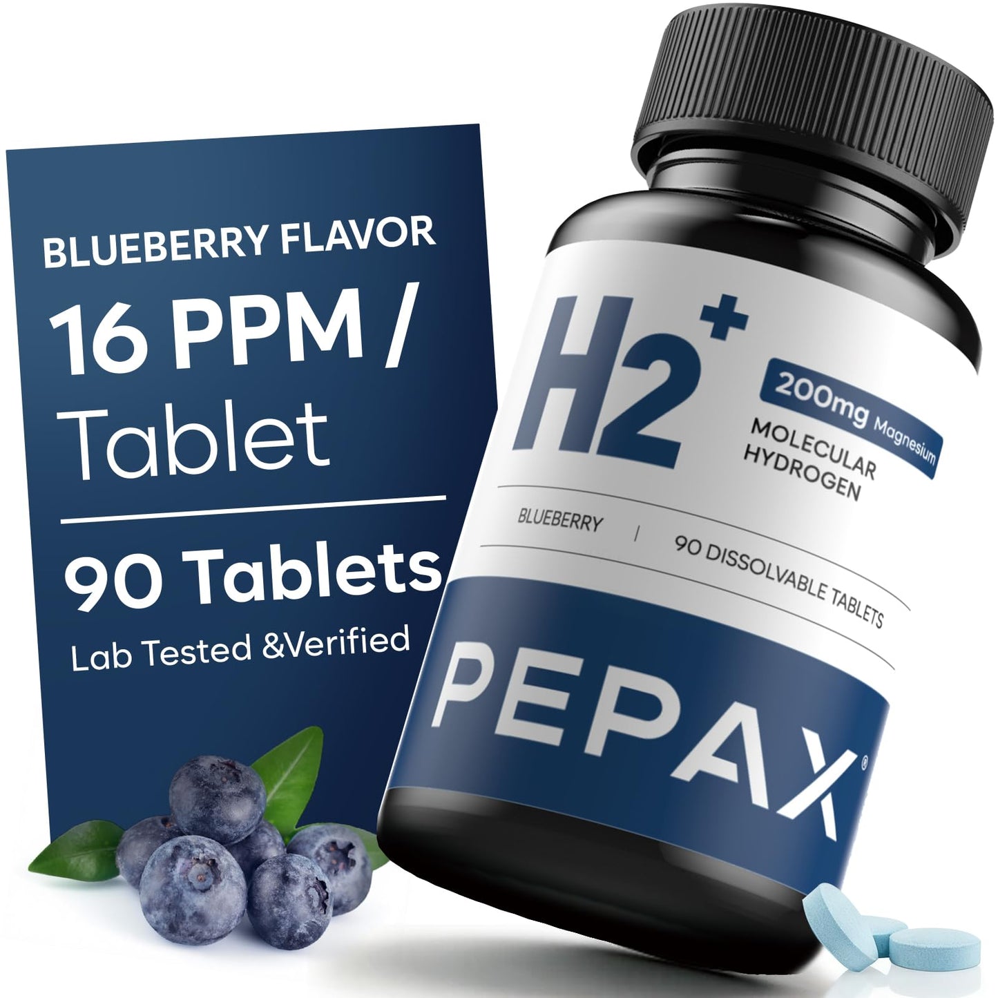 Molecular Hydrogen Water Tablets with Magnesium 16 PPM,IHSA Certified | Rich in Antioxidants - Supports Healthy Aging, Cellular Energy & Brain Health (90 Tablets,Blueberry)