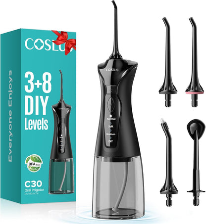 COSLUS C30 Water Dental Flosser, Upgraded DIY Mode, Black, 1Pcs