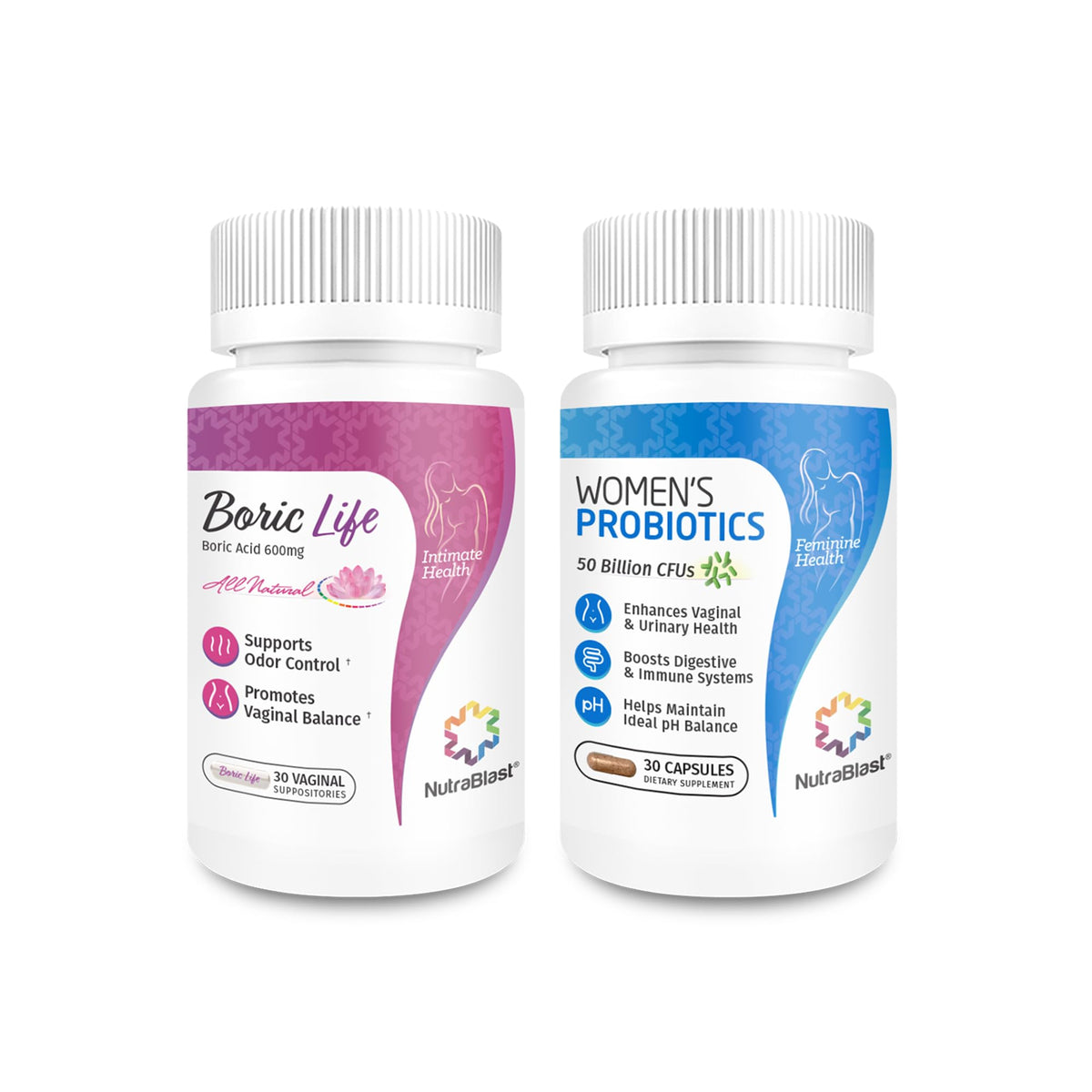 NutraBlast Boric Acid Vaginal Suppositories and Vaginal Probiotics | Supports Odor