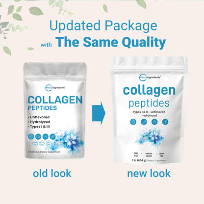 Micro Ingredients Hydrolyzed Collagen Peptides Powder, 1 lb | Type I & III Collagen for Women & Men | Unflavored Bovine Collagen Protein | Easy Dissolve, Paleo, Non-GMO