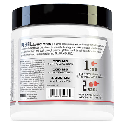 Prevail Pre Workout Powder with Nootropics: Pre-Workout Drink for Men and Women
