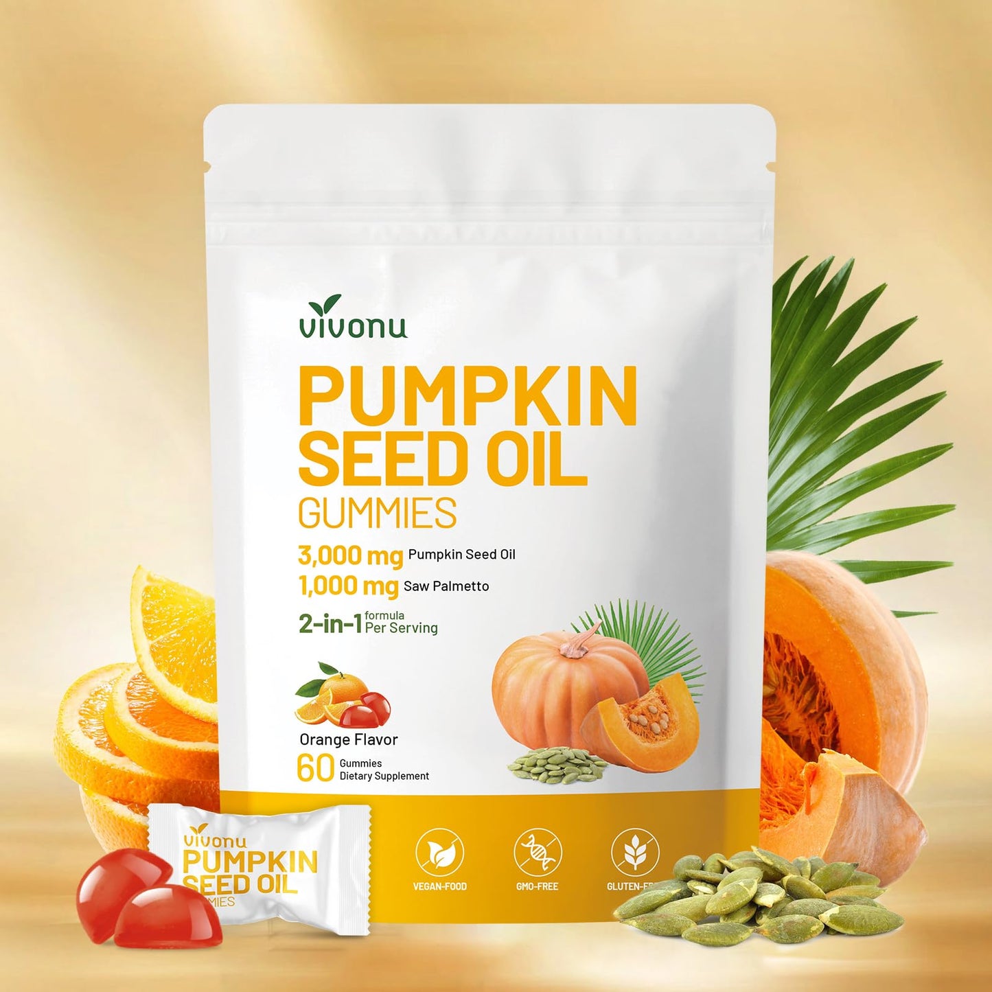 Organic Pumpkin Seed Oil Gummies,Cold Pressed Pumpkin Seed Oil with Saw Palmetto Gummies,for Prostate Health,BPH Support,Hair & Bladder Control - Non-GMO,Sugar-Free