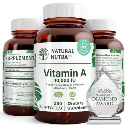 Natural Nutra Vitamin A 10000 IU Softgels, Vitamin A 100 Count | 10000 IU Per Softgel,Supports Eye Health,Supports Skin Health,Gluten Free