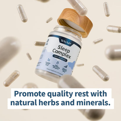 Snap Supplements Sleep Complex, Melatonin & Valerian Root, 60 Capsules | Natural Sleep Aid Supports Relaxation, Restful Deep Sleep & Nighttime Recovery, Gluten-Free, Non-GMO, Vegan
