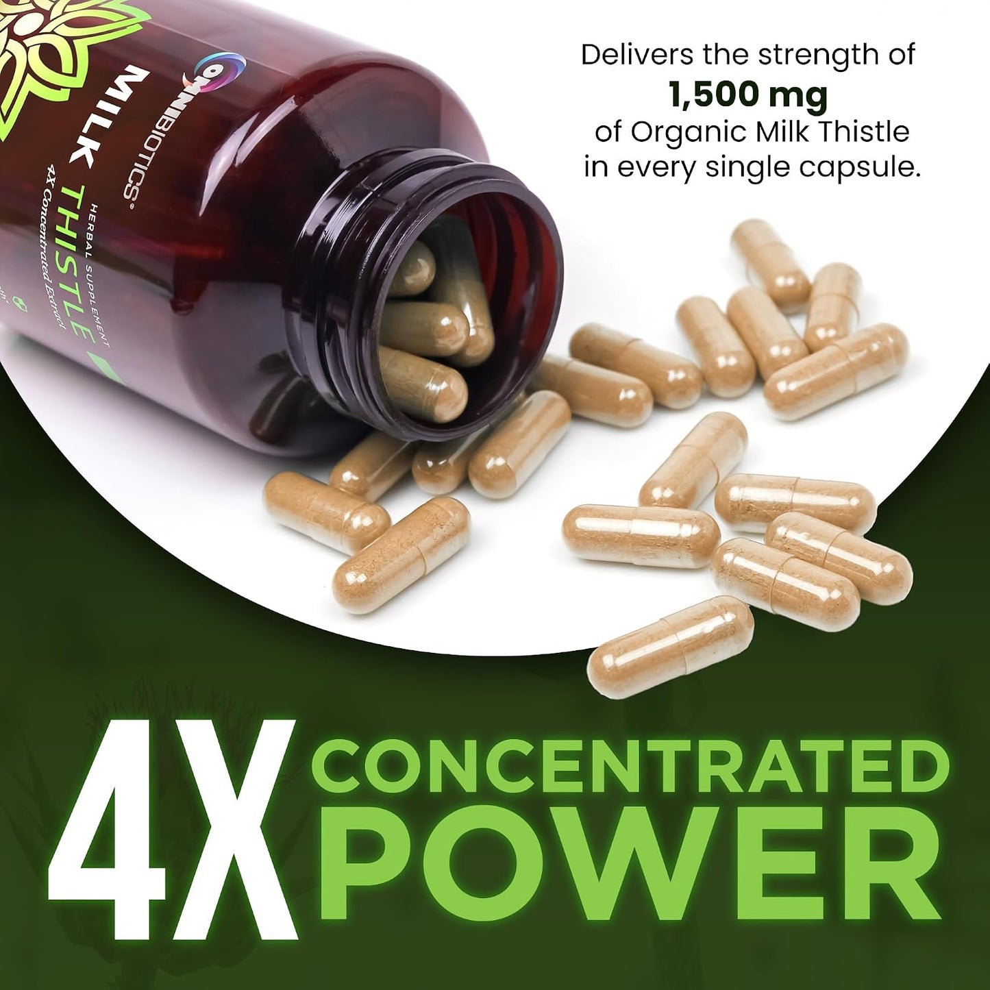 OmniBiotics Organic Milk Thistle Supplement 1500mg – 4X Concentrated Extract with Silymarin – High Potency Liver Detox & Support – 120 Vegan Capsules (Pack of 2)
