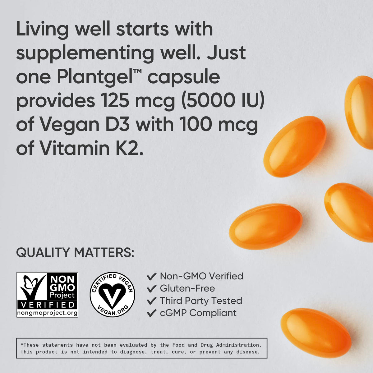 Sports Research Vegan Vitamin D3 + K2 Supplement with Organic Coconut Oil - 5000iu