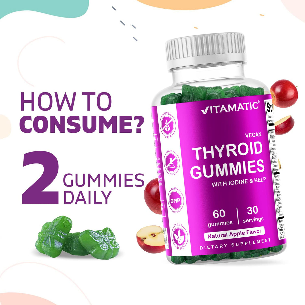 Vitamatic Vegan Thyroid Support Gummies with Iodine & Kelp - 60 Count - Improve Your