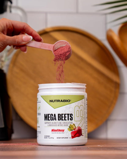 NutraBio Mega Beets Organic Beet Root Powder Nitric Oxide Superfood, NO3-T Nitrates and Antioxidants - Supports Performance, Circulation, Blood Flow, Overall Health - 30 Servings