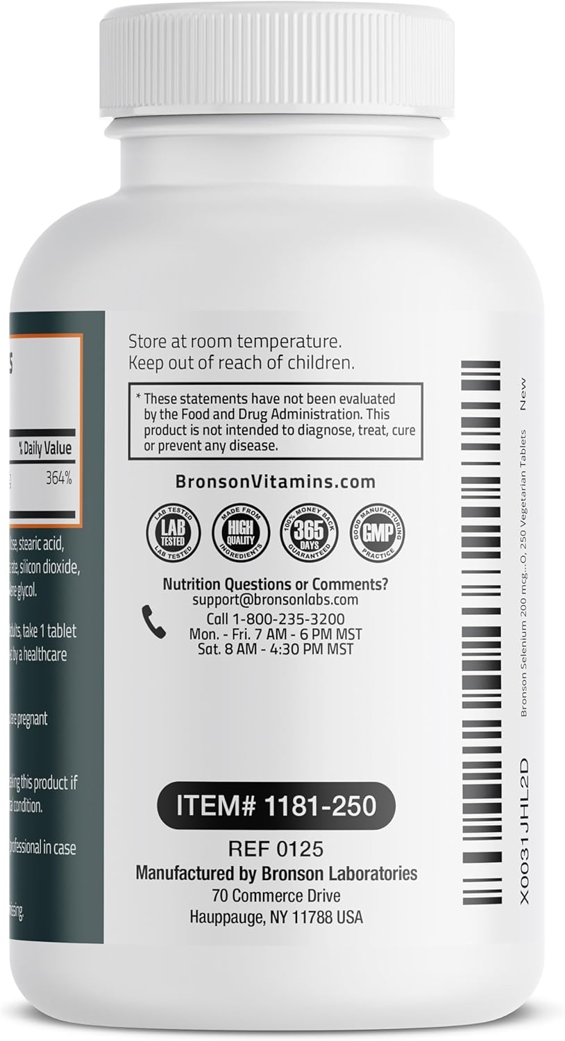 Bronson Selenium 200 mcg Immune & Antioxidant Support Essential Mineral, 250 Vegetarian Tablets
