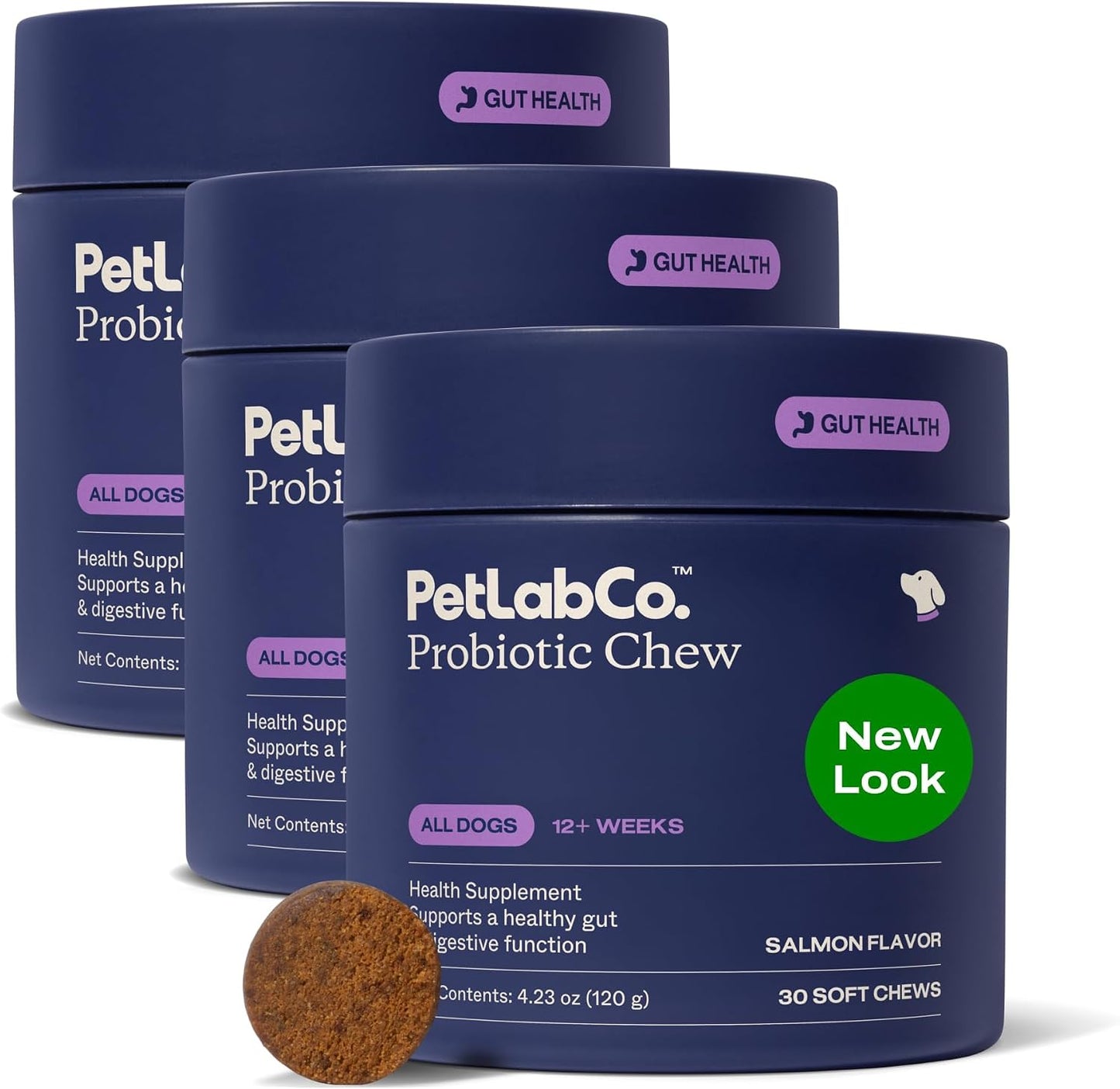 PetLab Co. Probiotics for Dogs, Support Gut Health, Occasional Diarrhea, Digestive Health & Seasonal Allergies - Salmon Flavor - 30 Soft Chews - Pack of 3