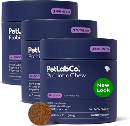 PetLab Co. Probiotics for Dogs, Support Gut Health, Occasional Diarrhea, Digestive Health & Seasonal Allergies - Salmon Flavor - 30 Soft Chews - Pack of 3