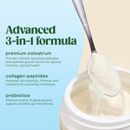 Bloom Nutrition Bovine Colostrum Powder, Strawberries & Cream, 25 Servings | Gut Health, Immune Support, Hair Growth & Beauty Supplement, Gluten Free, Sugar Free